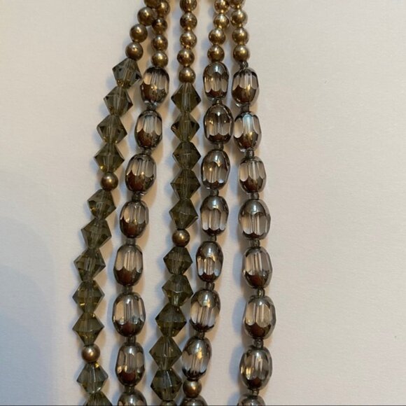 NECKLACE GRAY SILVER CRYSTALS BEADS 5 STRAND 20” - Picture 4 of 6